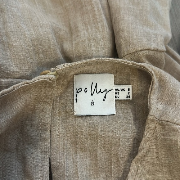 Linen light brown 3/4 sleeve ruffle mini dress - Picture 5 of 5